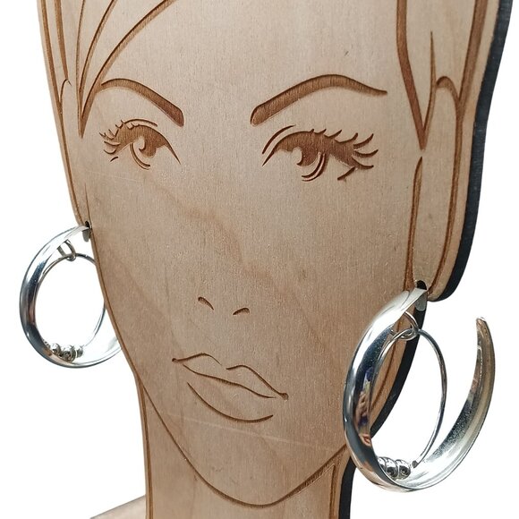 Vintage Silver-Tone Double Hoop Earrings with Beaded Accent